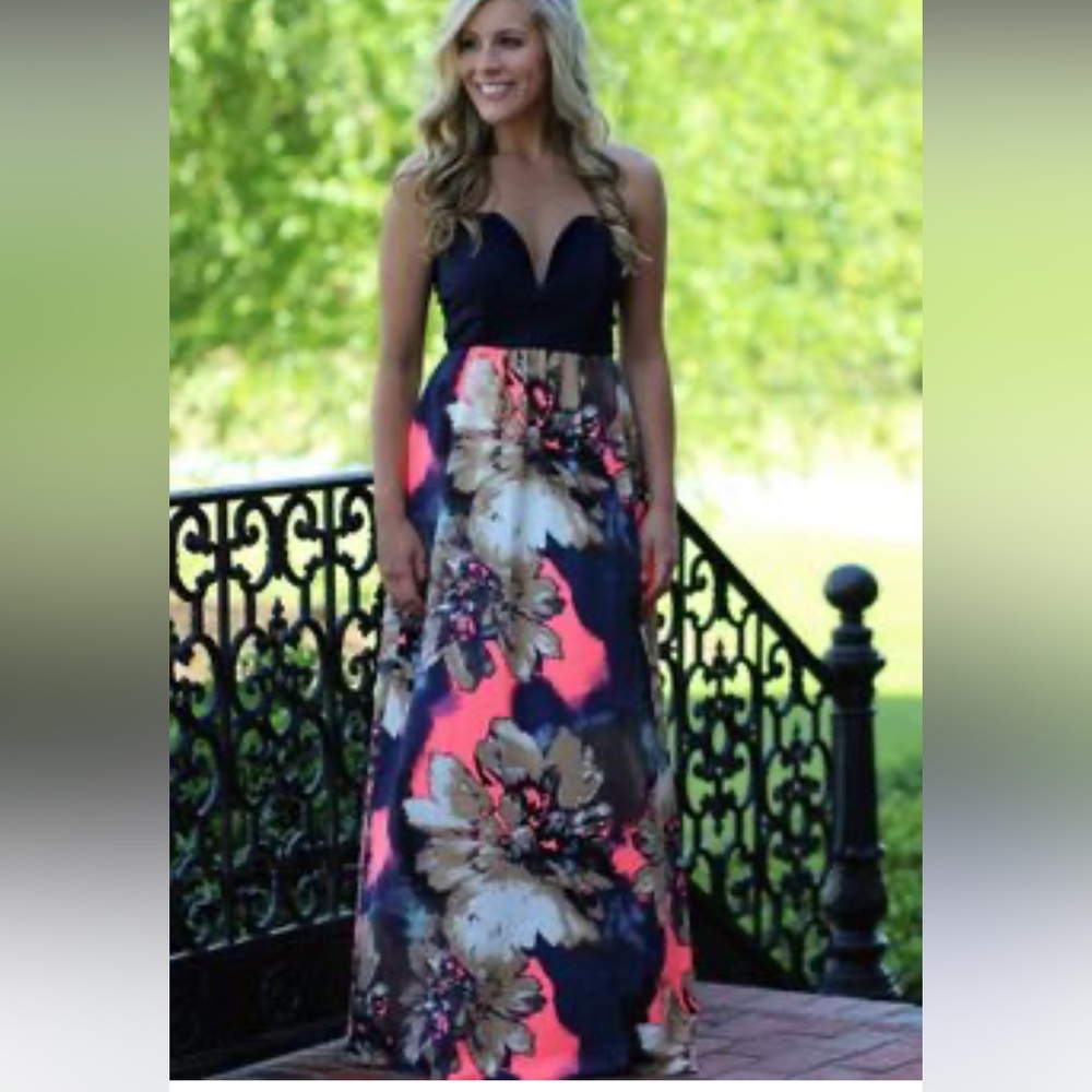 Lovely Day Strapless Navy and Multicolor Dress